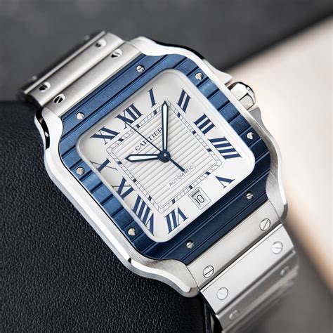 cartier santos 36mm|cartier santos blue bezel.